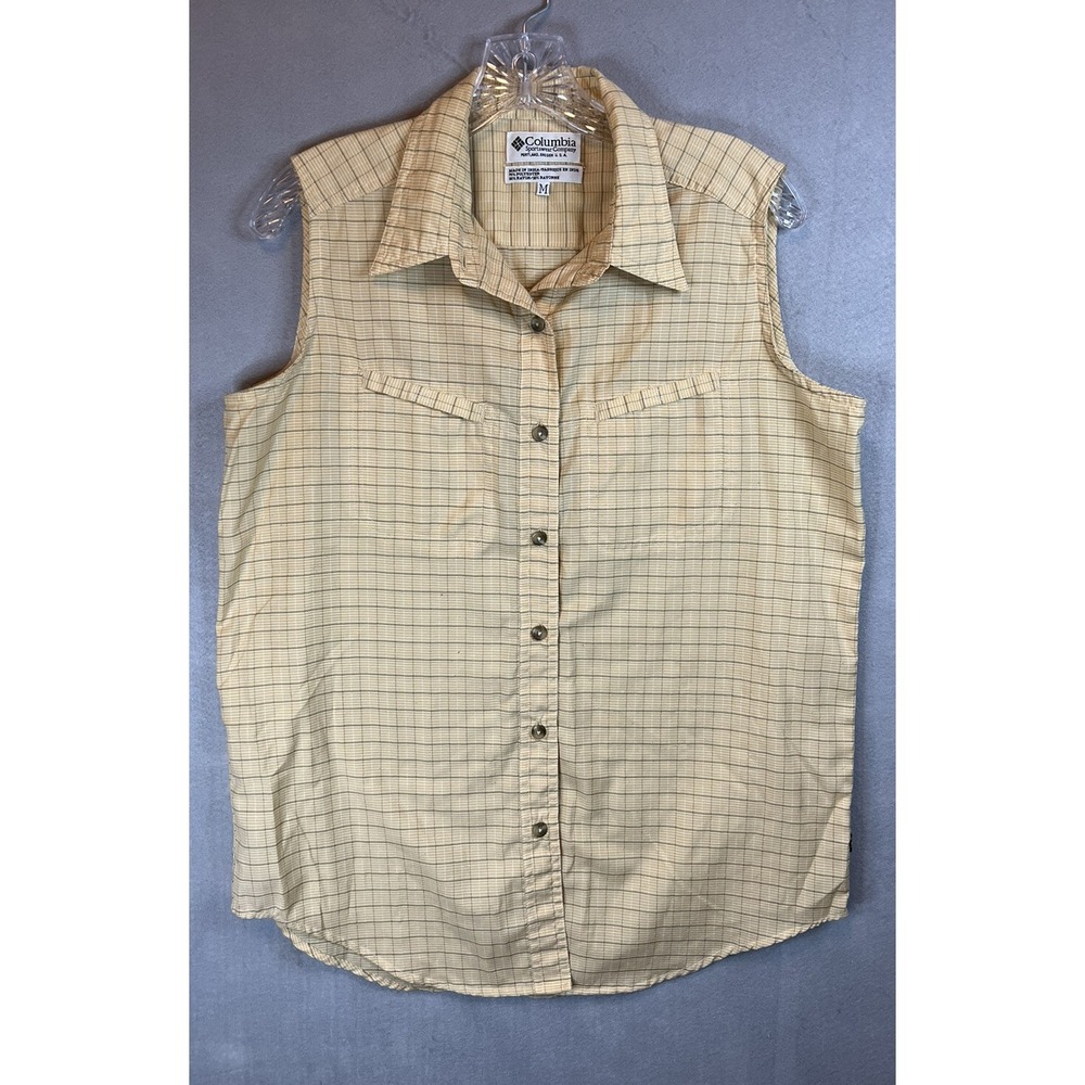 Columbia Sportswear Company Women's Size Med Yellow Plaid Sleeveless Button‎ Up